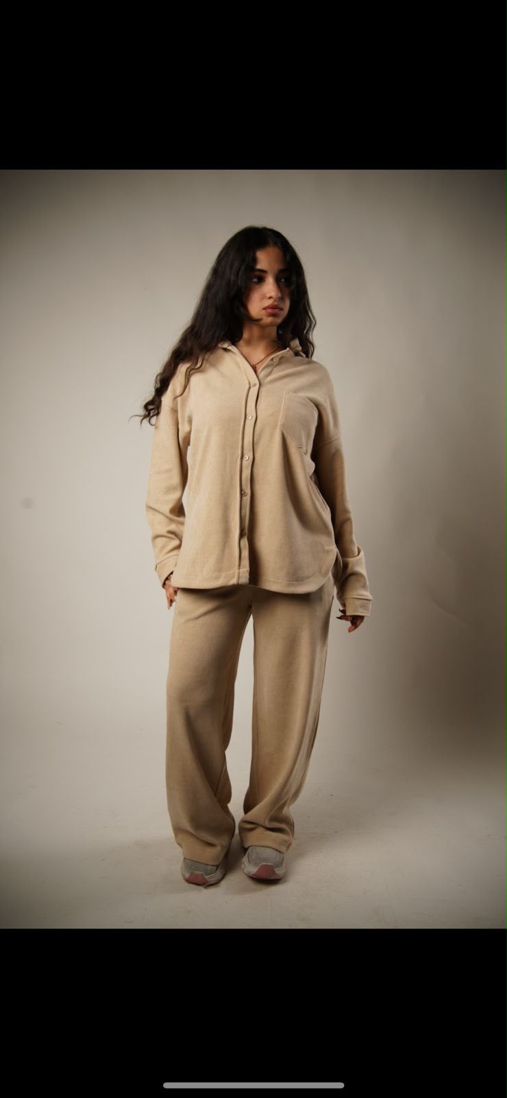 Olimme ribbed velvet set in beige – studio